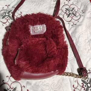 GUESS Burgundy Faux Fur Crossbody Bag